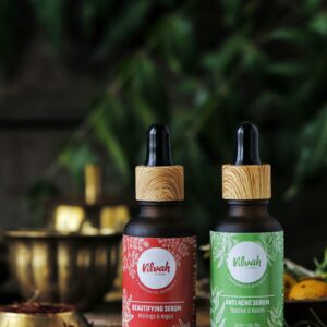 Vilvah beauty serums with natural ingredients, perfect for skincare routines.